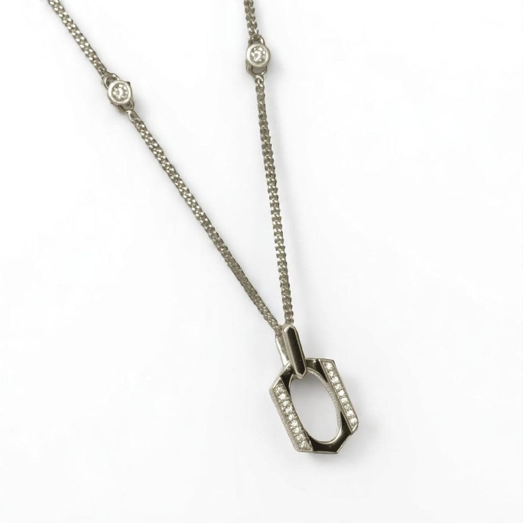 Hexagonal Enamel Diamond Pendant Necklace, 14k Solid Gold, Natural Diamonds, Geometric Stacking Station Chain Pendant, Minimalist Jewelry