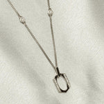 Load image into Gallery viewer, Hexagonal Enamel Diamond Pendant Necklace, 14k Solid Gold, Natural Diamonds, Geometric Stacking Station Chain Pendant, Minimalist Jewelry
