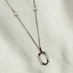 Load image into Gallery viewer, Hexagonal Enamel Diamond Pendant Necklace, 14k Solid Gold, Natural Diamonds, Geometric Stacking Station Chain Pendant, Minimalist Jewelry
