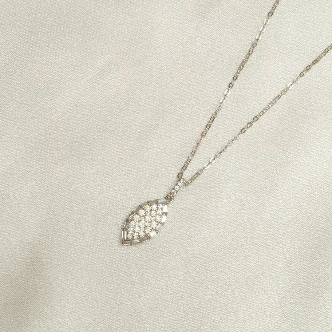 Eye Shape Diamond Pendant Necklace, 14k Solid Gold, Natural Diamonds, Baguette Cluster Stacking Chain Jewelry, Minimalist Layering Necklace