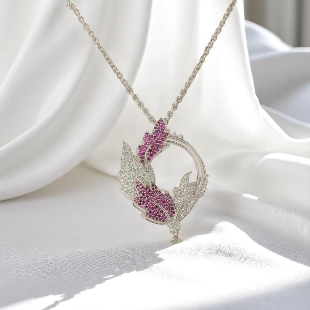 Leaf Diamond Pendant Necklace, 14k Solid Gold, Natural Diamonds, Floral Gemstone Jewelry, Geometric Statement Chain Pendant, Bridal Necklace