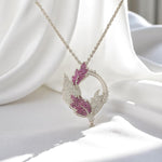 Load image into Gallery viewer, Leaf Diamond Pendant Necklace, 14k Solid Gold, Natural Diamonds, Floral Gemstone Jewelry, Geometric Statement Chain Pendant, Bridal Necklace
