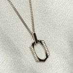 Load image into Gallery viewer, Hexagonal Enamel Diamond Pendant Necklace, 14k Solid Gold, Natural Diamonds, Geometric Stacking Station Chain Pendant, Minimalist Jewelry
