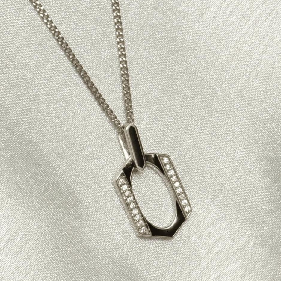 Hexagonal Enamel Diamond Pendant Necklace, 14k Solid Gold, Natural Diamonds, Geometric Stacking Station Chain Pendant, Minimalist Jewelry