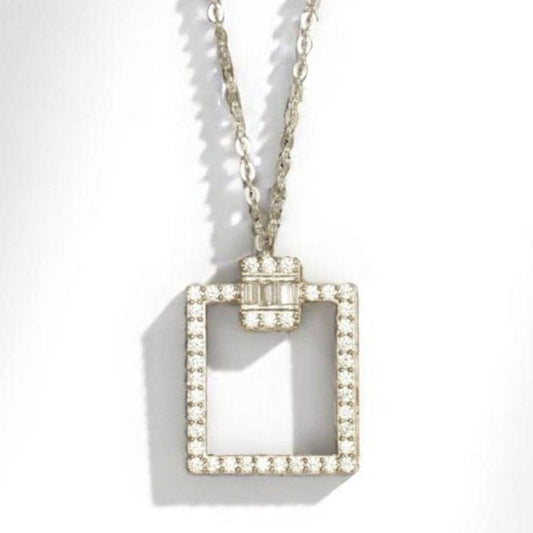 Square Diamond Pendant Necklace, 14k Solid Gold, Natural Diamonds, Geometric Pendant, Minimalist Stacking Chain Necklace