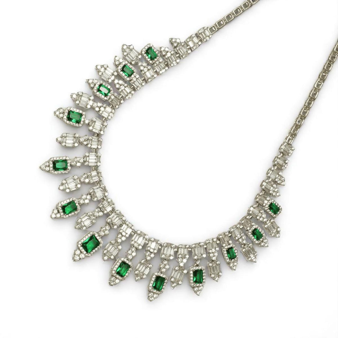 Halo Emerald Diamond Drop Necklace, 14k Solid Gold, Natural Diamond, Illusion Baguette Gemstone Necklace, Jewelry, Statement Wedding Jewelry