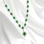 Load image into Gallery viewer, Halo Oval Emerald Diamond Necklace, 14k Solid Gold, Natural Diamonds, Bridal Statement Green Gemstone Necklace, Wedding Cluster Jewelry
