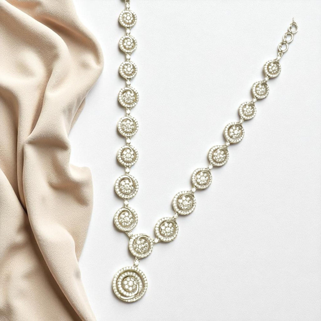 Swirl Diamond Necklace, 14k Solid Gold, Natural Diamonds, Filigree Wedding Jewelry, Statement Bridal Jewelry, Circular Drop Necklace