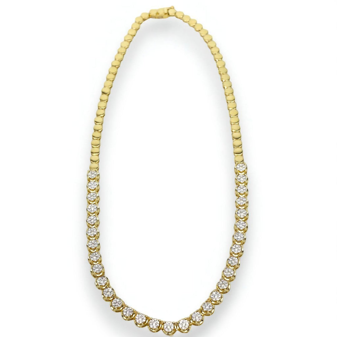 Round Diamond Tennis Necklace Earring Set, 14k Solid Gold, Natural Diamonds, Diamond String Necklace, Illusion Set Minimal Jewelry