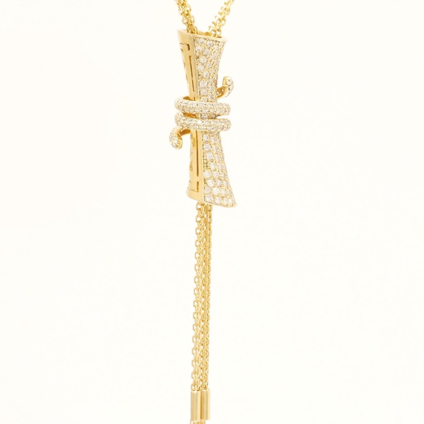 Cylindrical Diamond Charm Necklace with Gold tassels, 14k Solid Gold, Natural Diamonds, Multiple Chain Necklace, Modern Drop Chain Jewelry