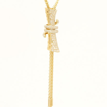 Cylindrical Diamond Charm Necklace with Gold tassels, 14k Solid Gold, Natural Diamonds, Multiple Chain Necklace, Modern Drop Chain Jewelry