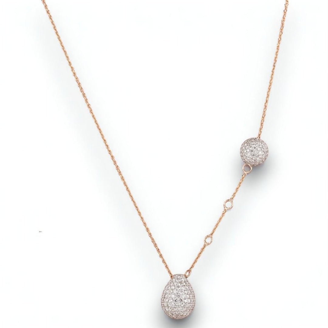 Teardrop Ball Diamond Necklace, 14k Solid Gold, Natural Diamonds, Minimalistic Charm Necklace, Asymmetrical Layering Chain