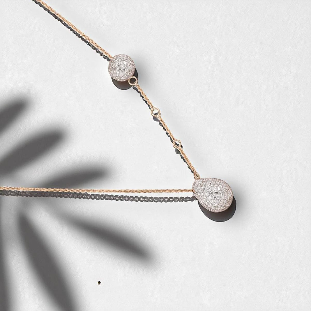Teardrop Ball Diamond Necklace, 14k Solid Gold, Natural Diamonds, Minimalistic Charm Necklace, Asymmetrical Layering Chain