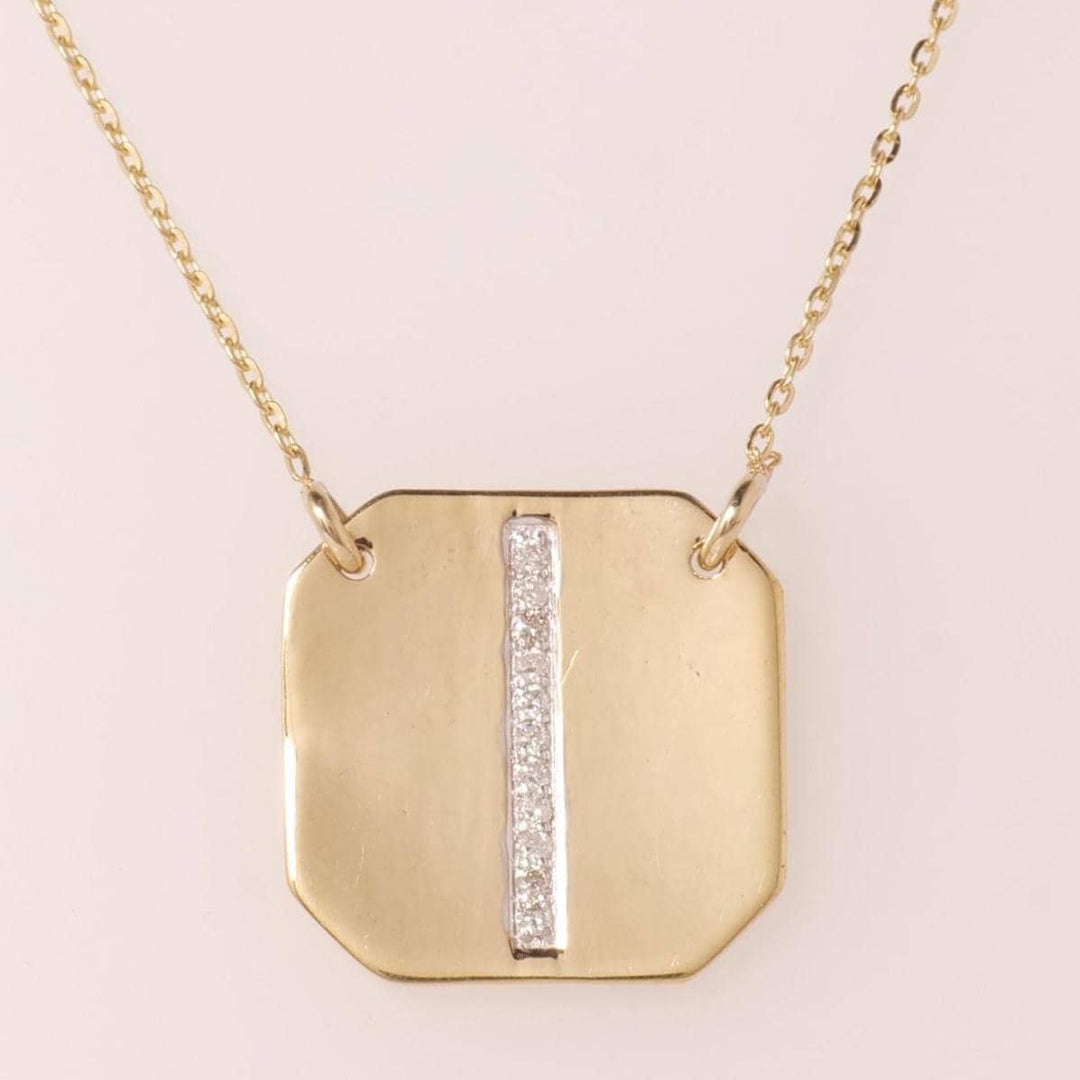 Personalized Geometric Initial Diamond Necklace, 14k Solid Gold, Natural Diamonds, Everyday Layering Pendant, Minimal Letter, Ready To Ship