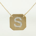 Load image into Gallery viewer, Personalized Geometric Initial Diamond Necklace, 14k Solid Gold, Natural Diamonds, Everyday Layering Pendant, Minimal Letter, Ready To Ship
