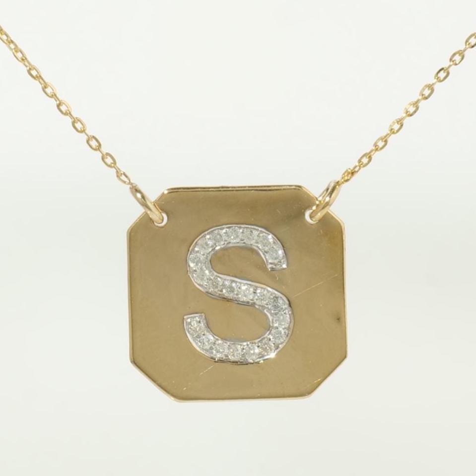 Personalized Geometric Initial Diamond Necklace, 14k Solid Gold, Natural Diamonds, Everyday Layering Pendant, Minimal Letter, Ready To Ship