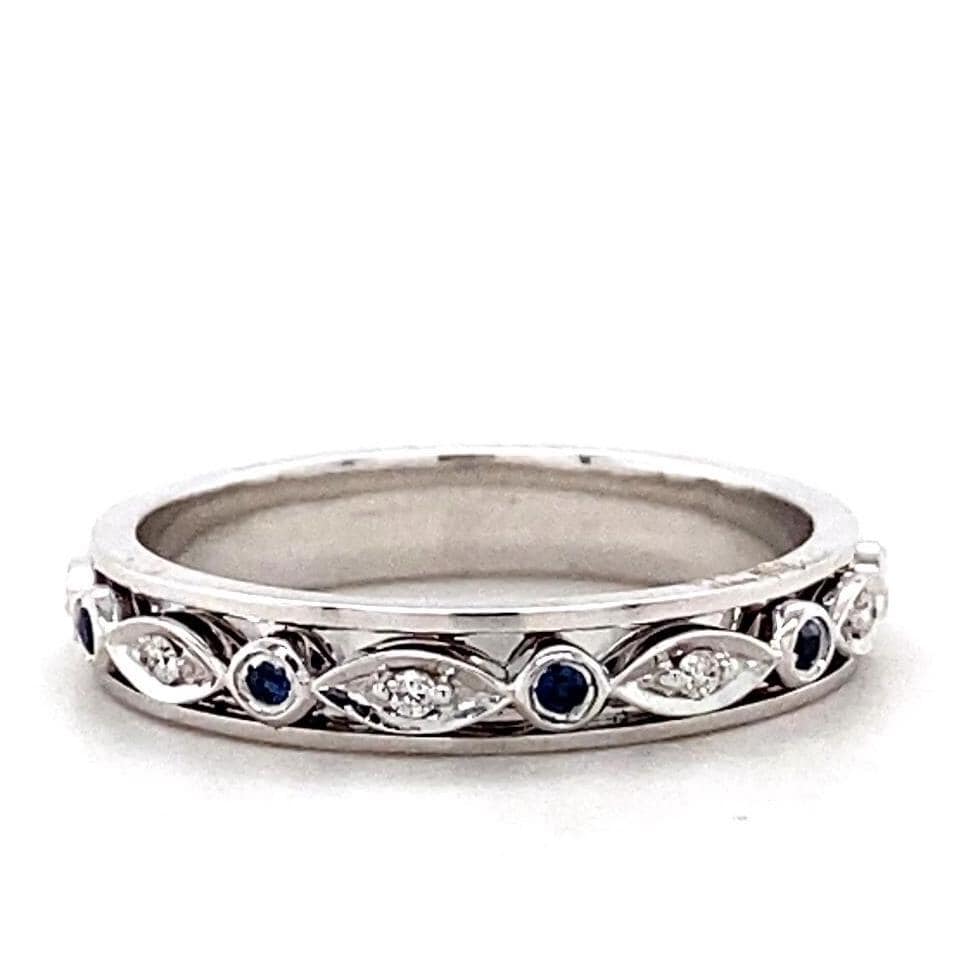 Blue Sapphires & Diamonds Eternity Band Ring, 14K Solid Gold, Natural Diamonds, Stacking Gold Band, Ready To Ship, Women&#39;s Day Gift