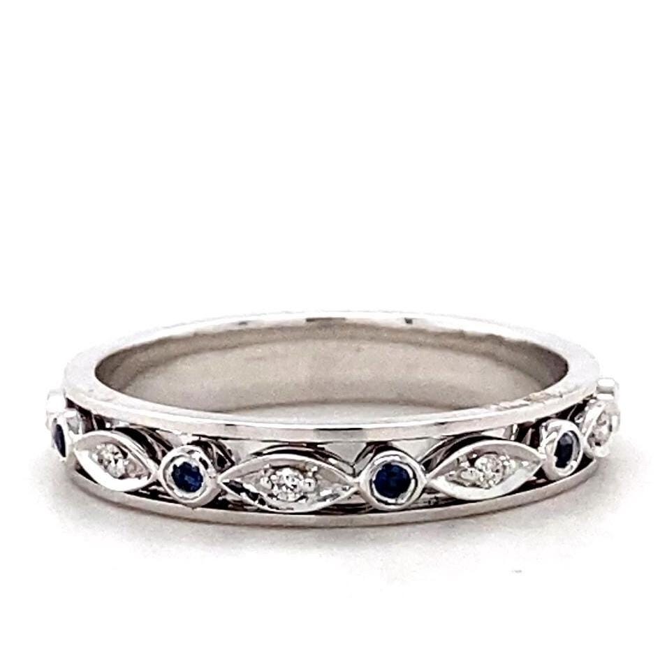 Blue Sapphires & Diamonds Eternity Band Ring, 14K Solid Gold, Natural Diamonds, Stacking Gold Band, Ready To Ship, Women&#39;s Day Gift