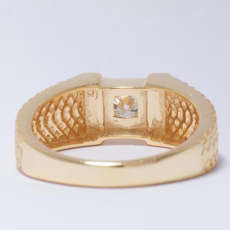 Men&#39;s Round Solitaire Natural Diamond Ring: 14k Solid Gold Textured Shank, IGI Certified, Ready To Ship