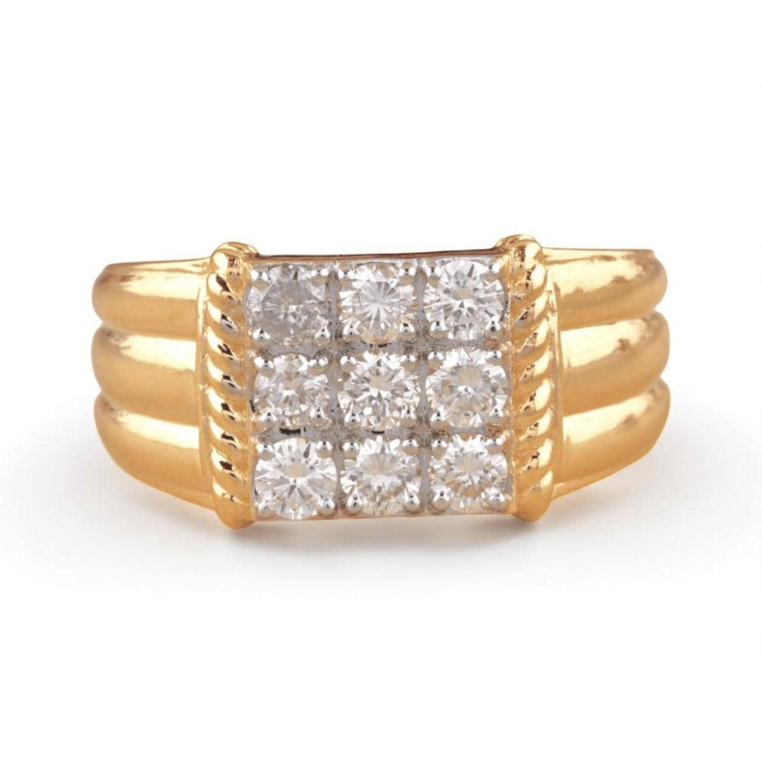 Square Grid Men&#39;s Diamond Ring, 14k Solid Gold, Natural Diamonds, Grooved Three Row Shank, Gift for him, Cluster Statement Jewelry