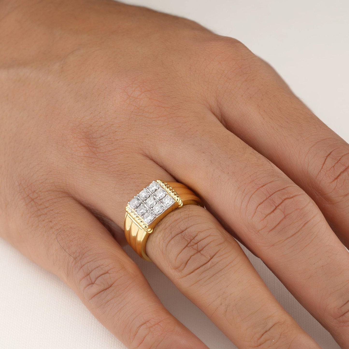 Square Grid Men's Diamond Ring | 14k Gold | Handmade Jewelry | Natural Diamonds | Gift for Him | Statement Ring