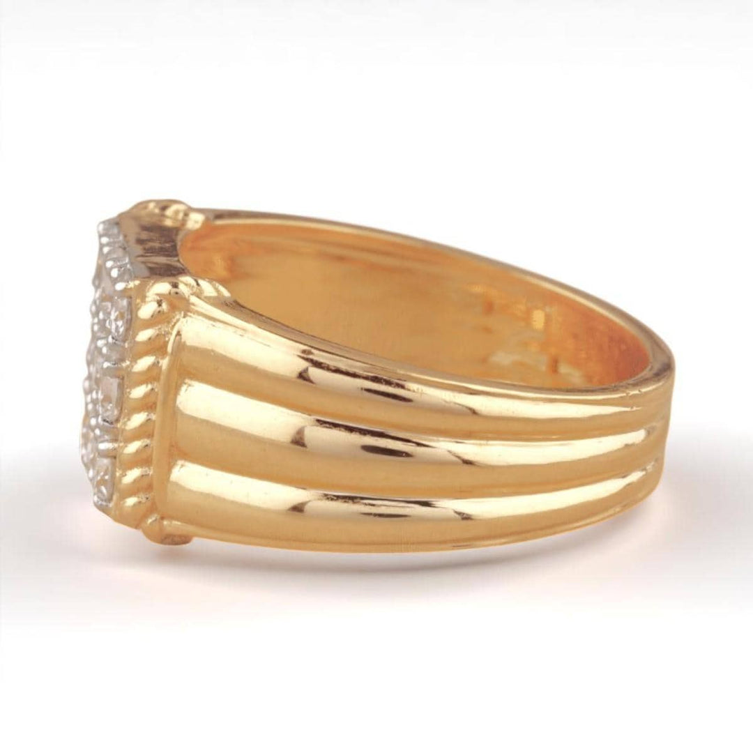 Square Grid Men&#39;s Diamond Ring, 14k Solid Gold, Natural Diamonds, Grooved Three Row Shank, Gift for him, Cluster Statement Jewelry