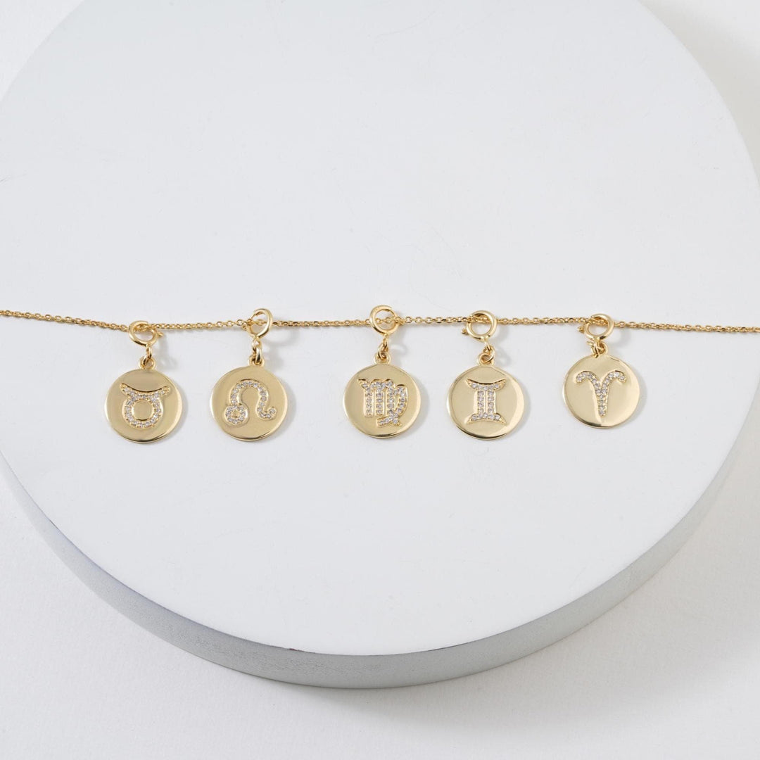 Aries Horoscope Birth Sign Charm, 14k Solid Gold, Natural Diamonds, Zodiac Constellation Everyday Jewelry, Astrology Gift