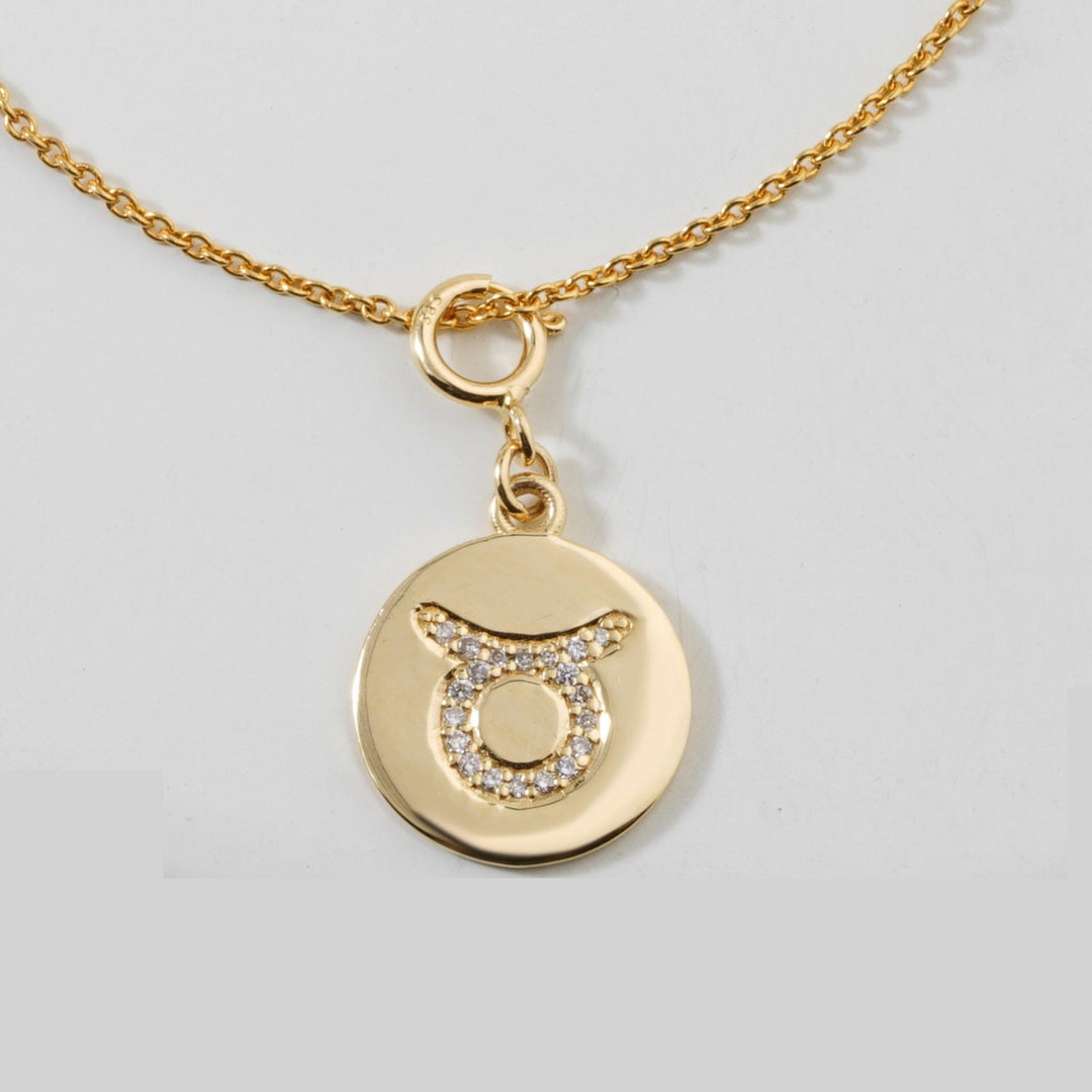 Taurus Horoscope Birth Sign Charm, 14k Solid Gold, Natural Diamonds, Zodiac Constellation Everyday Jewelry, Astrology Gift