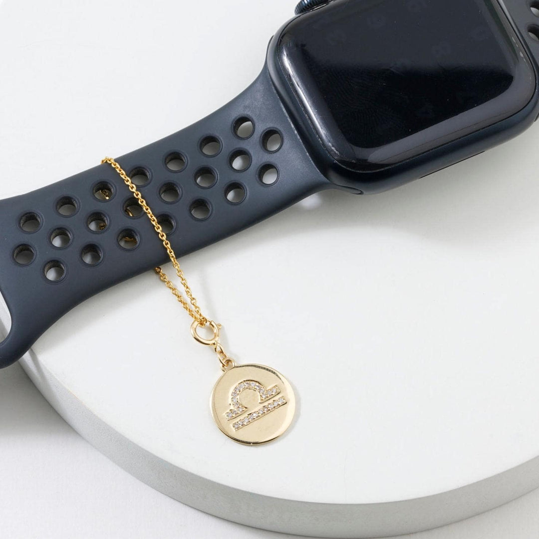 Libra Horoscope Birth Sign Charm, 14k Solid Gold, Natural Diamonds, Zodiac Constellation Everyday Jewelry, Astrology Gift