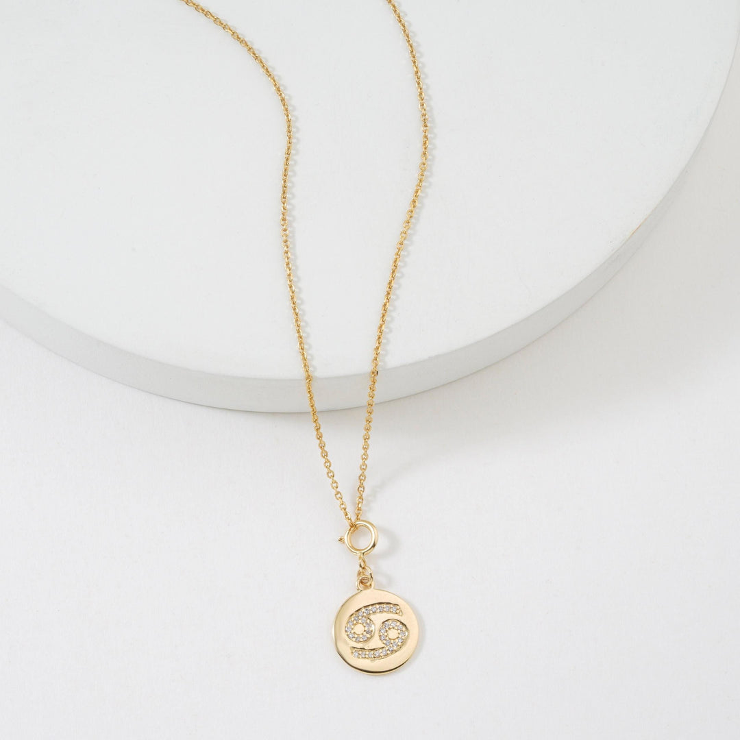 Cancer Horoscope Birth Sign Charm, 14k Solid Gold, Natural Diamonds, Zodiac Constellation Everyday Jewelry, Astrology Gift