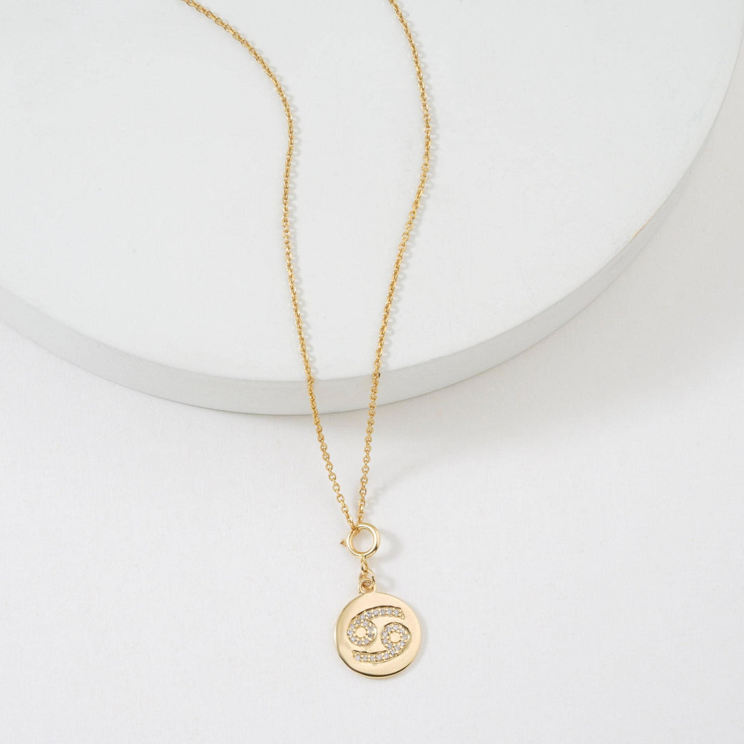 Cancer Horoscope Birth Sign Charm, 14k Solid Gold, Natural Diamonds, Zodiac Constellation Everyday Jewelry, Astrology Gift