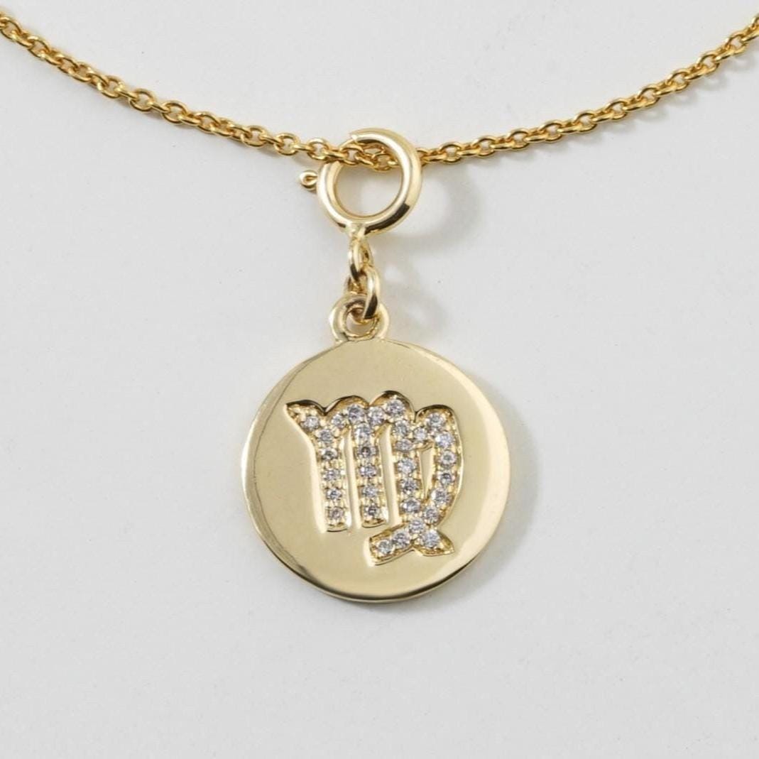 Virgo Horoscope Birth Sign Charm, 14k Solid Gold, Natural Diamonds, Zodiac Jewelry, Everyday Jewelry, Astrology Gift