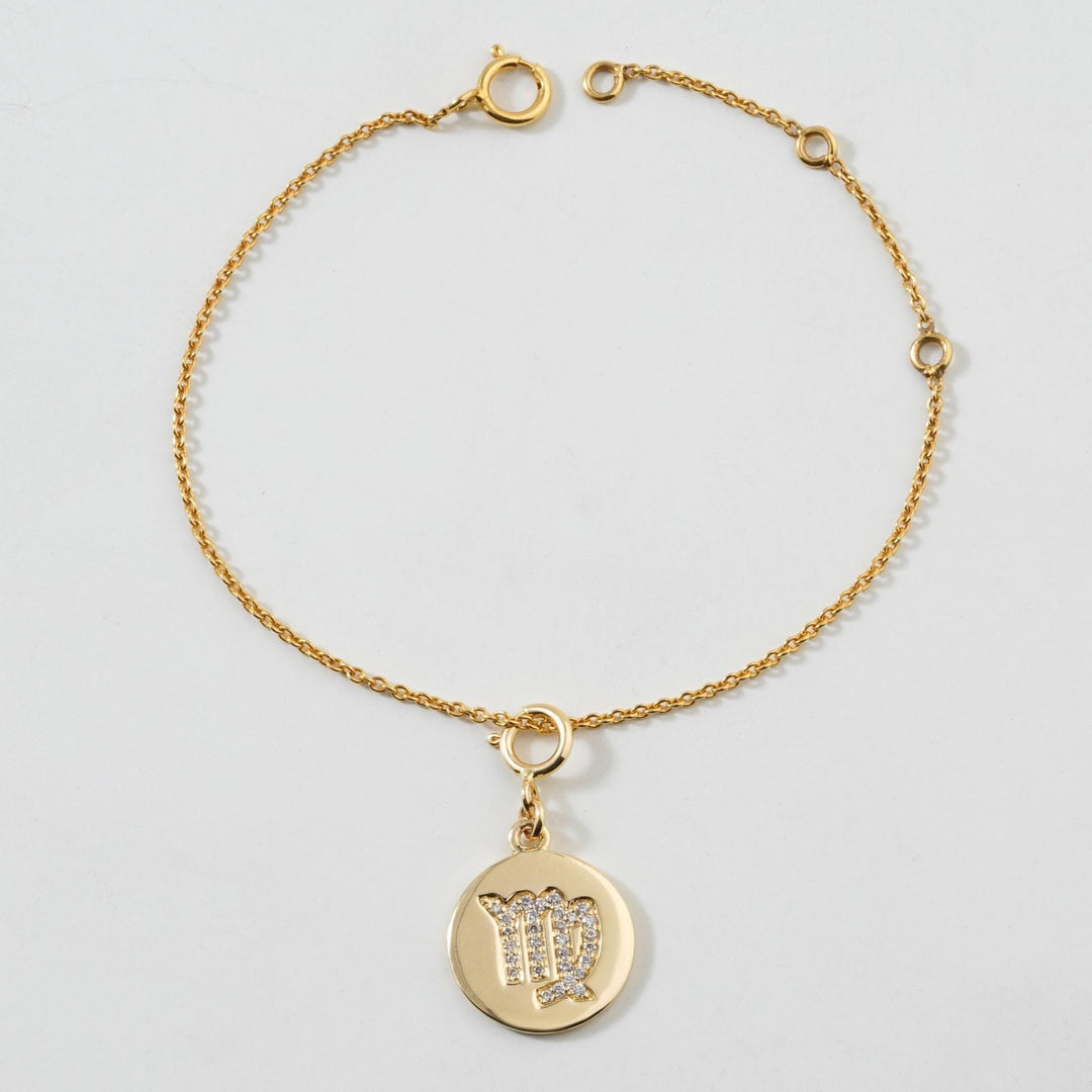 Virgo Horoscope Birth Sign Charm, 14k Solid Gold, Natural Diamonds, Zodiac Jewelry, Everyday Jewelry, Astrology Gift