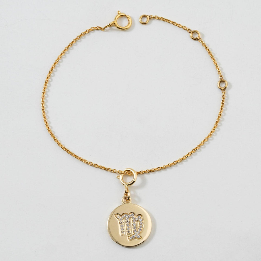Virgo Horoscope Birth Sign Charm, 14k Solid Gold, Natural Diamonds, Zodiac Jewelry, Everyday Jewelry, Astrology Gift