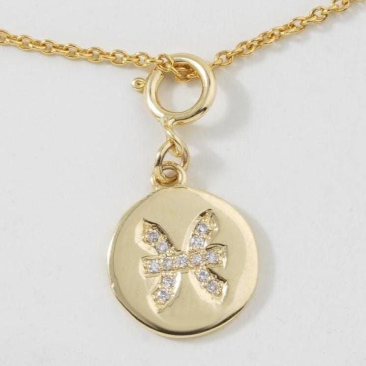 Pisces Horoscope Birth Sign Charm, 14k Solid Gold, Natural Diamond, Zodiac Constellation Everyday  Jewelry, Astrology Gift