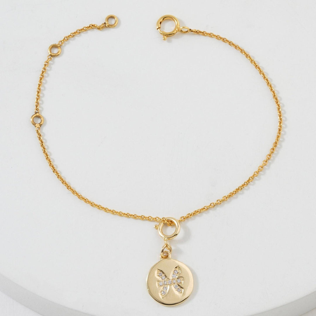 Pisces Horoscope Birth Sign Charm, 14k Solid Gold, Natural Diamond, Zodiac Constellation Everyday  Jewelry, Astrology Gift