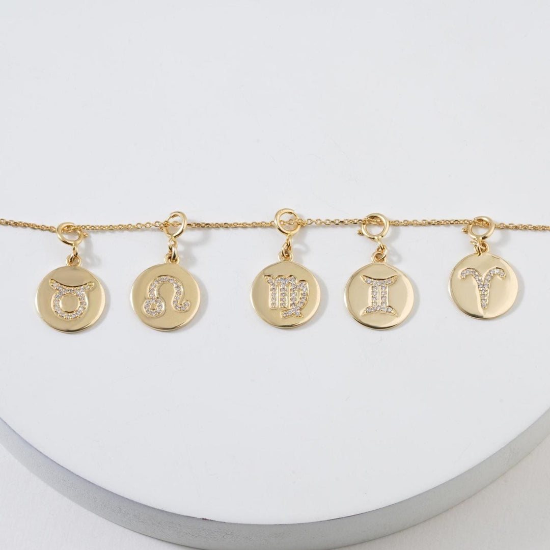 Pisces Horoscope Birth Sign Charm, 14k Solid Gold, Natural Diamond, Zodiac Constellation Everyday  Jewelry, Astrology Gift