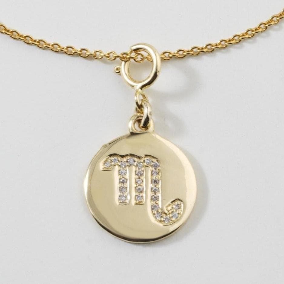 Scorpio Horoscope Birth Sign Charm, 14k Solid Gold, Natural Diamond, Zodiac Constellation Everyday Jewelry, Astrology Gift