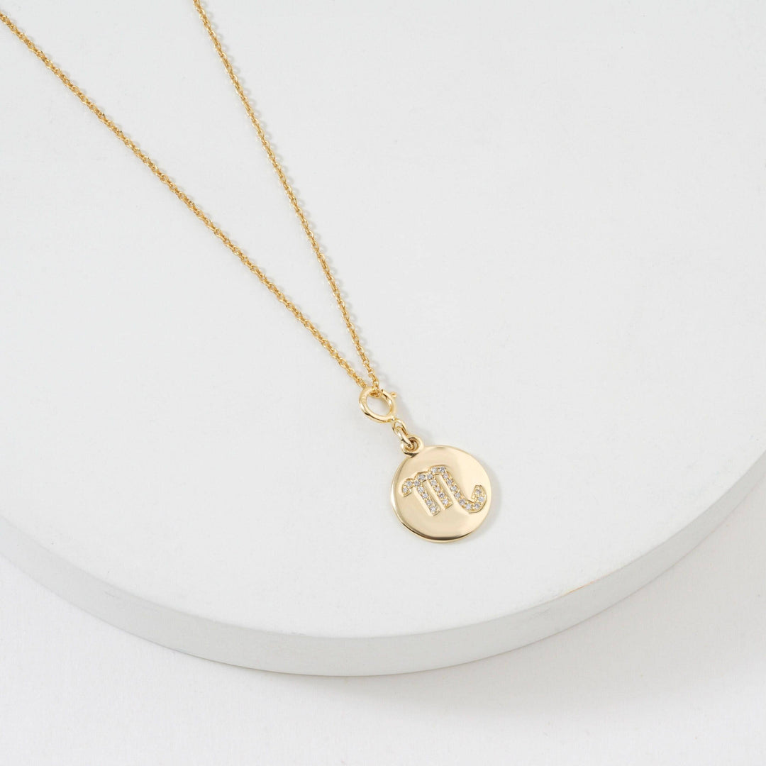 Scorpio Horoscope Birth Sign Charm, 14k Solid Gold, Natural Diamond, Zodiac Constellation Everyday Jewelry, Astrology Gift