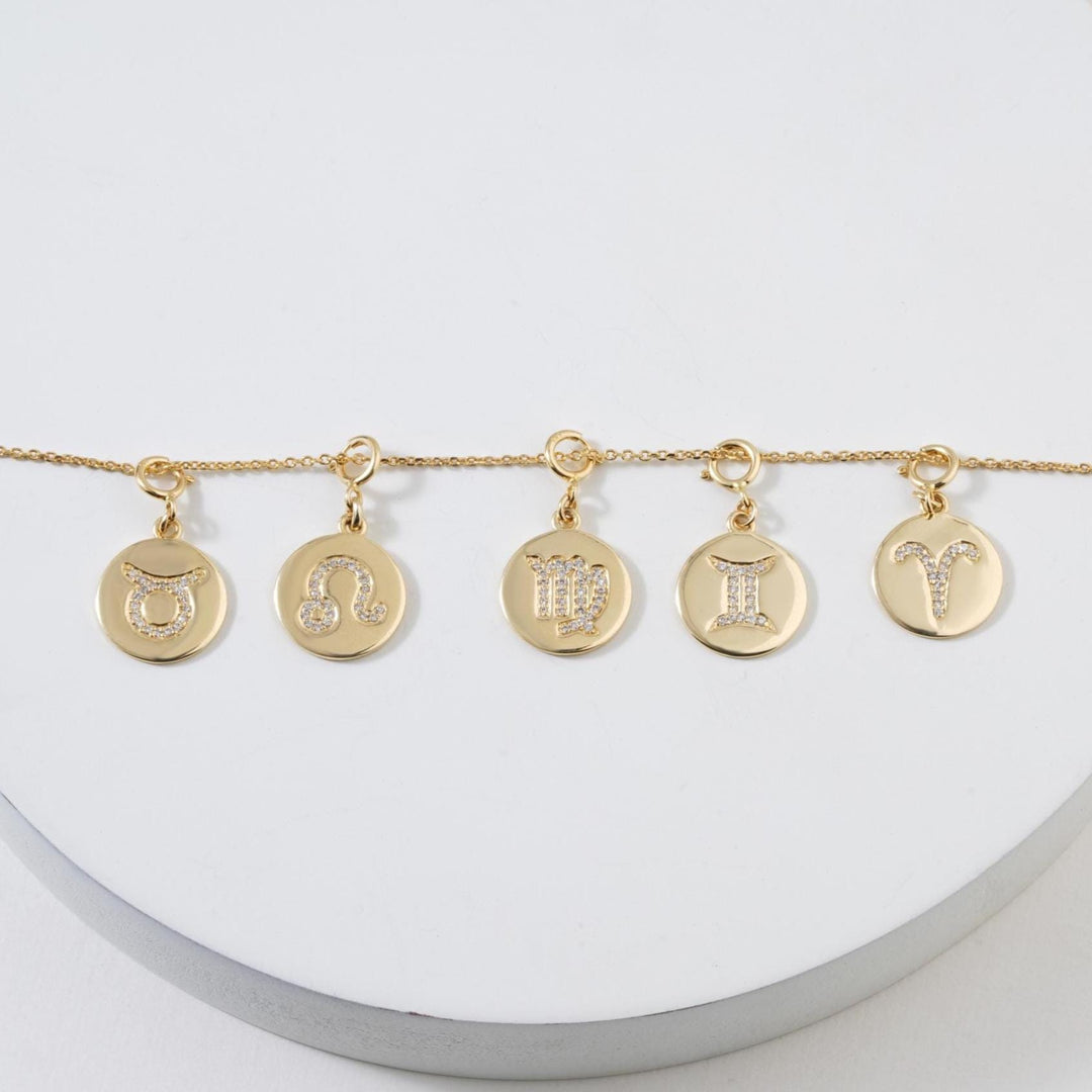 Leo Horoscope Birth Sign Charm, 14k Solid Gold, Natural Diamond, Zodiac Constellation Jewelry, Everyday Jewelry, Astrology Gift