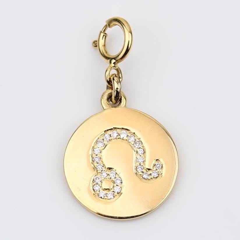 Leo Horoscope Birth Sign Charm, 14k Solid Gold, Natural Diamond, Zodiac Constellation Jewelry, Everyday Jewelry, Astrology Gift