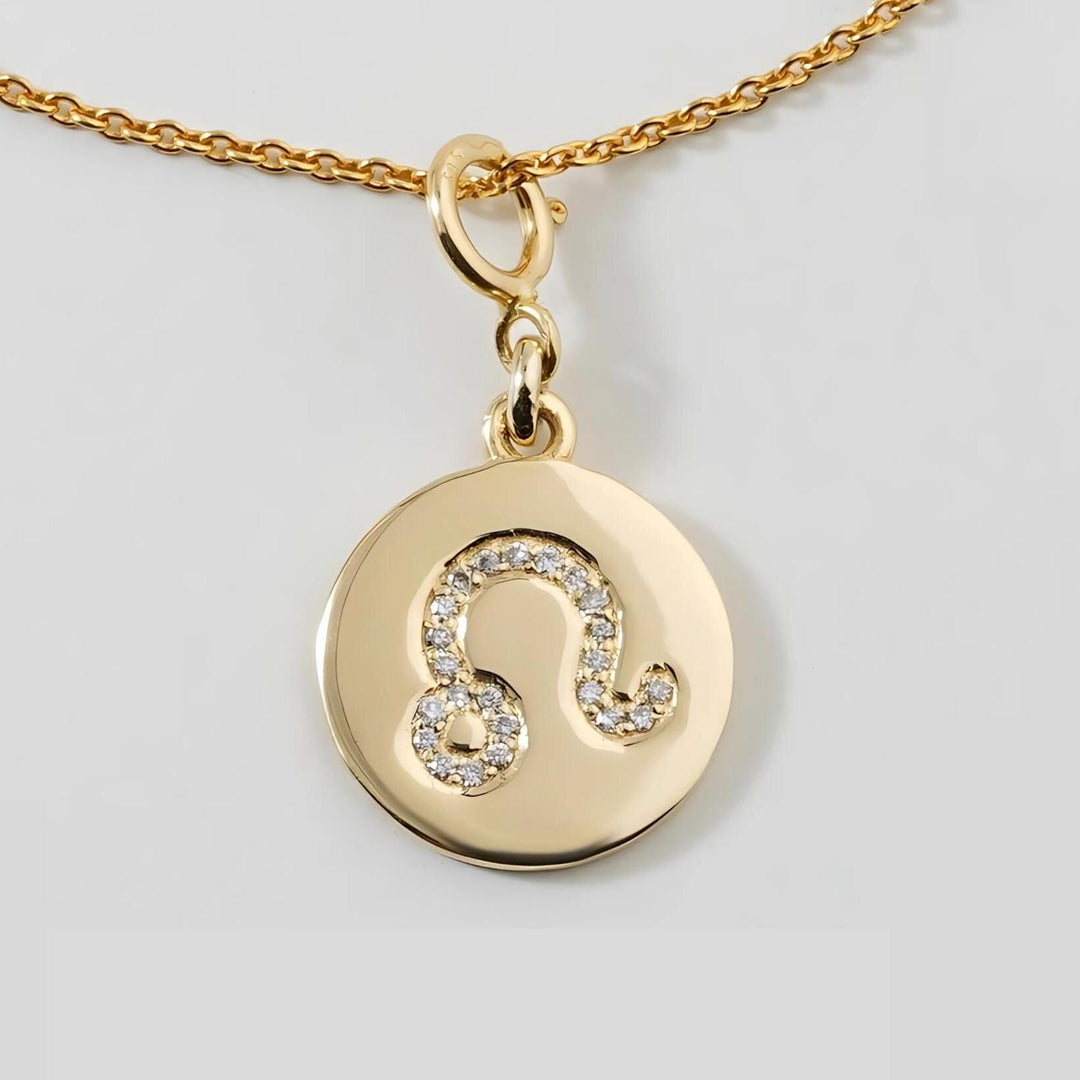 Leo Horoscope Birth Sign Charm, 14k Solid Gold, Natural Diamond, Zodiac Constellation Jewelry, Everyday Jewelry, Astrology Gift