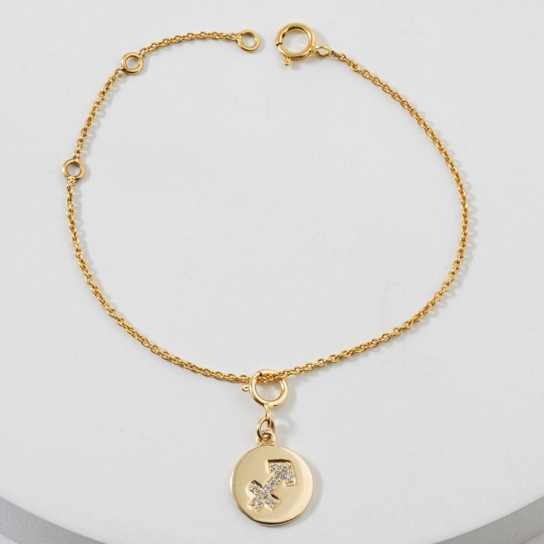 Sagittarius Horoscope Birth Sign Charm, 14k Solid Gold, Natural Diamonds, Zodiac Constellation Everyday Jewelry, Astrology Gift