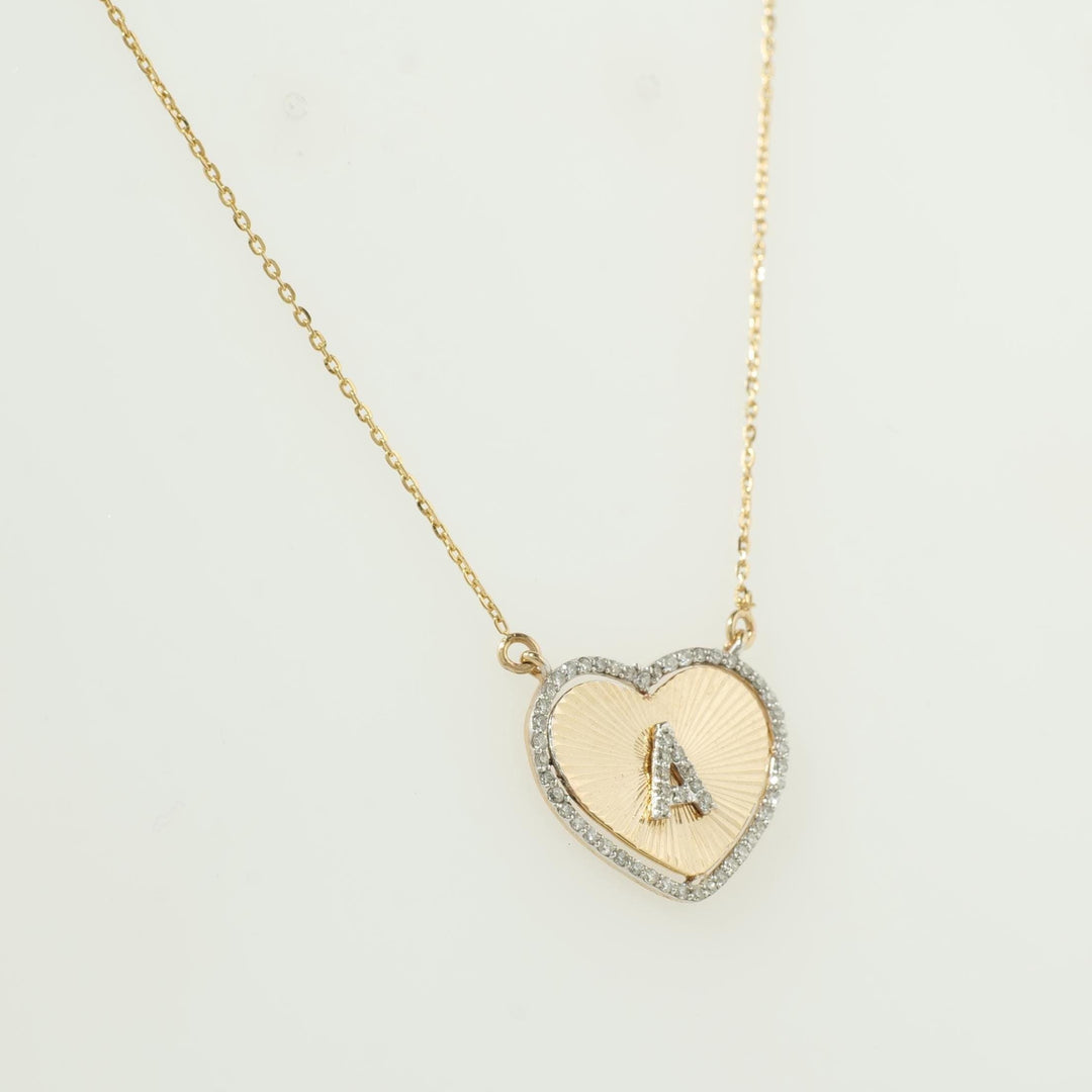 Heart Initial Medallion Diamond Necklace, 14k Solid Gold, Natural Diamonds, Everyday Halo Pendant, Personalised Letter Charm, Ready To Ship