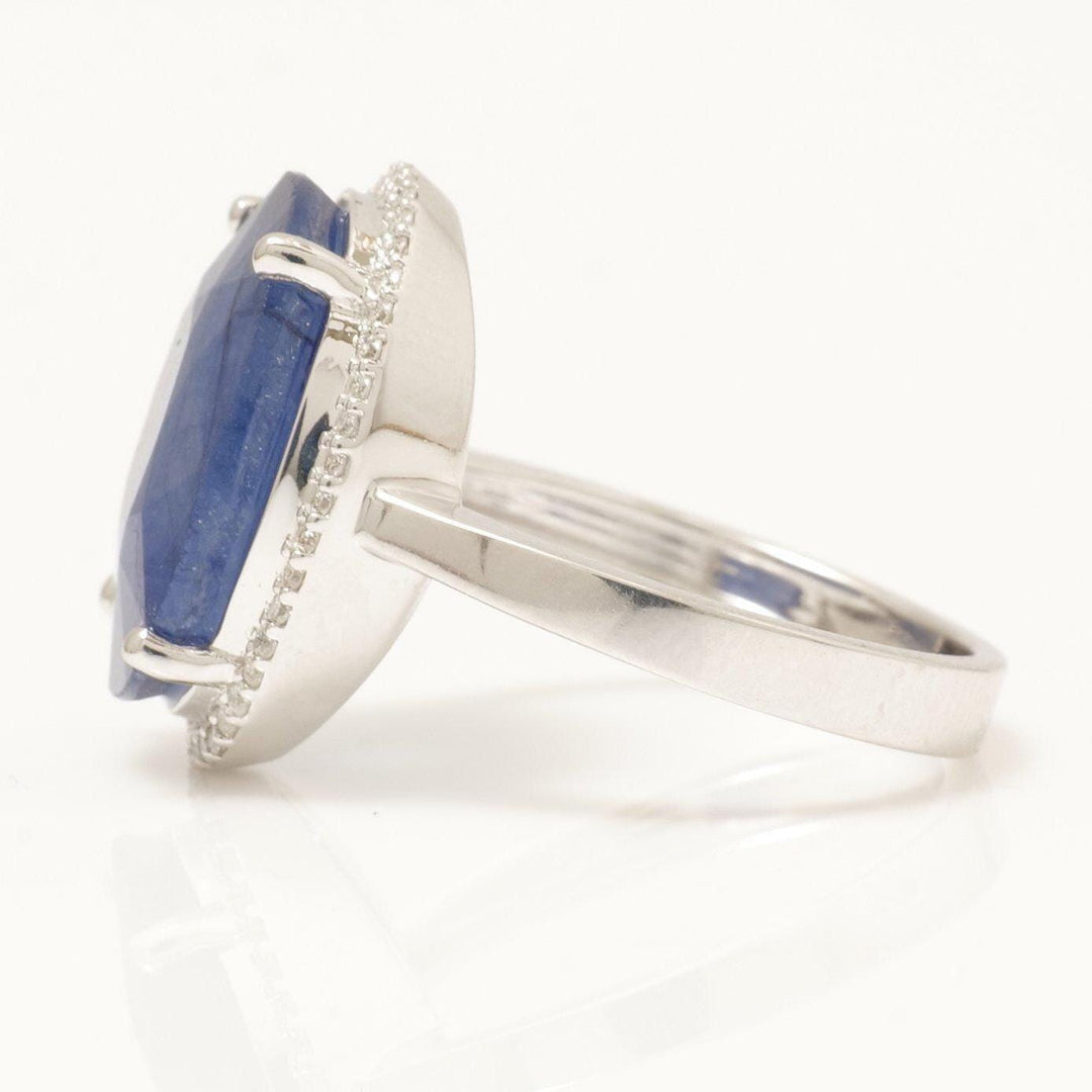 Blue Sapphire Diamond Halo Ring, 14k Solid Gold, Natural Diamonds, Gemstone Cabochon Jewelry, Statement Ring, Ready To Ship, HRD Certified