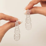 Load image into Gallery viewer, Geometric Chandelier Natural Diamond Earrings: 14k Solid Gold Wedding Long Statement Danglers, IGI Certified, Ready To Ship
