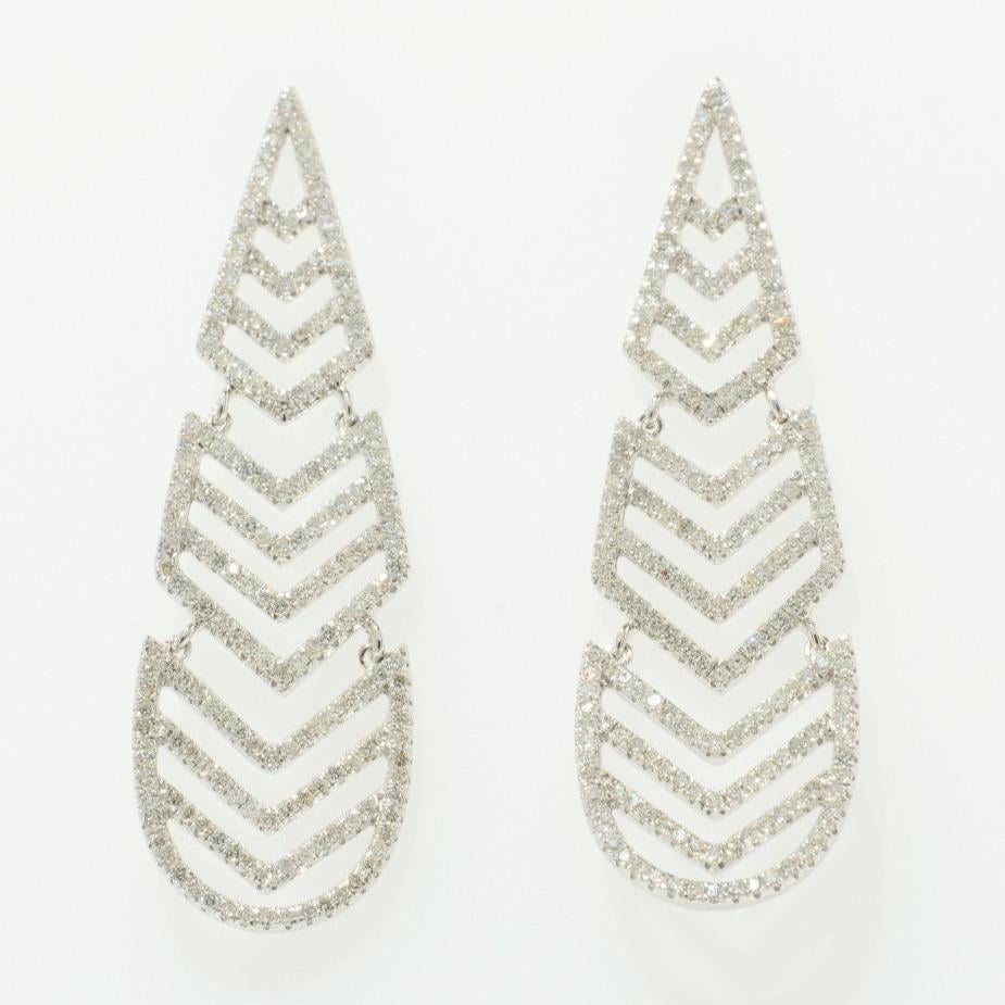 Geometric Chandelier Natural Diamond Earrings: 14k Solid Gold Wedding Long Statement Danglers, IGI Certified, Ready To Ship