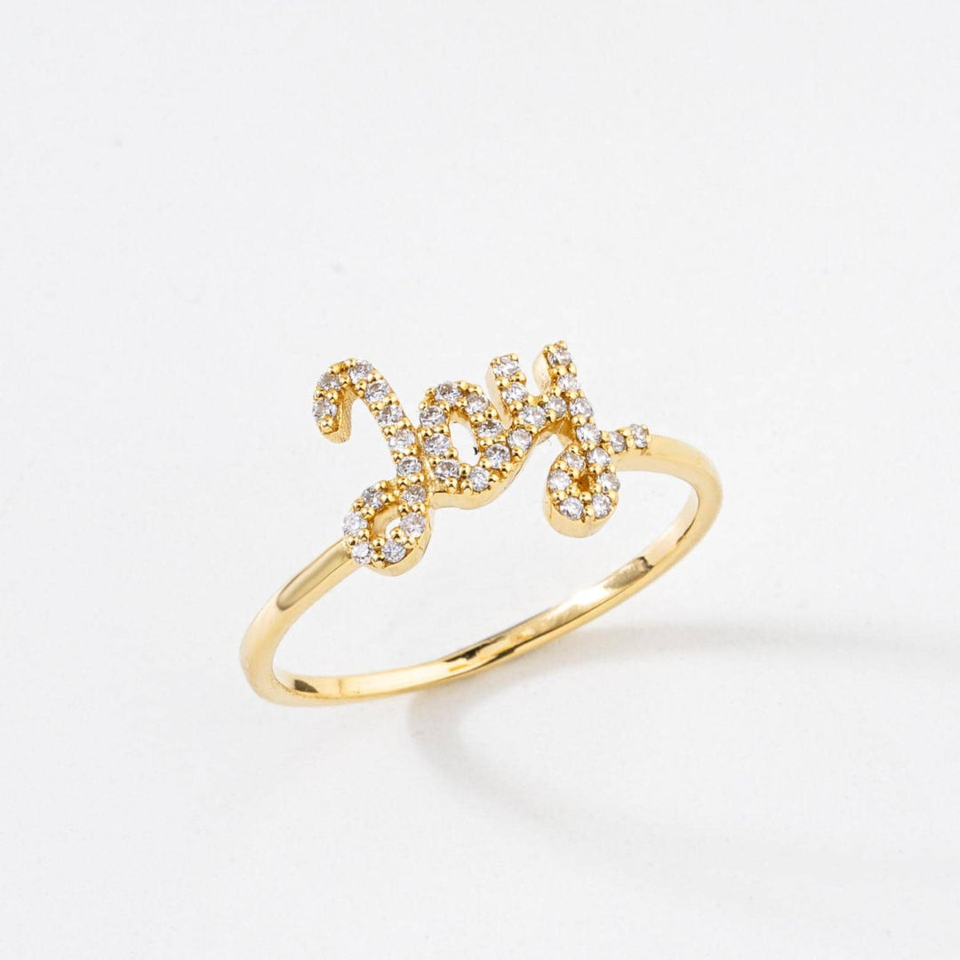 Joy Diamond Ring, 14k Solid Gold, Natural Diamonds, Personalized Statement Jewelry, Everyday Affirmation Ring, Ready To Ship