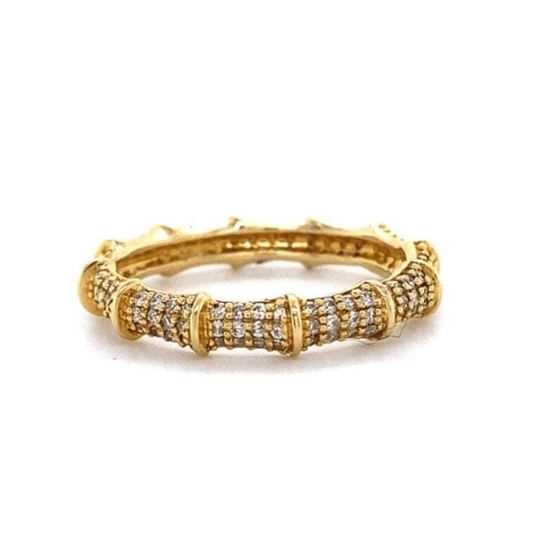 Bamboo Diamond Eternity Ring, 14k Solid Gold, Natural Diamonds, Minimalist Stacking Band, Everyday Jewelry, Ready To Ship