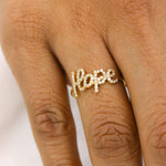 Load image into Gallery viewer, Hope Diamond Ring, 14kt Solid Gold, Natural Diamonds, Statement Word Ring, Affirmation Jewelry, Inspirational Jewelry, Ready To Ship
